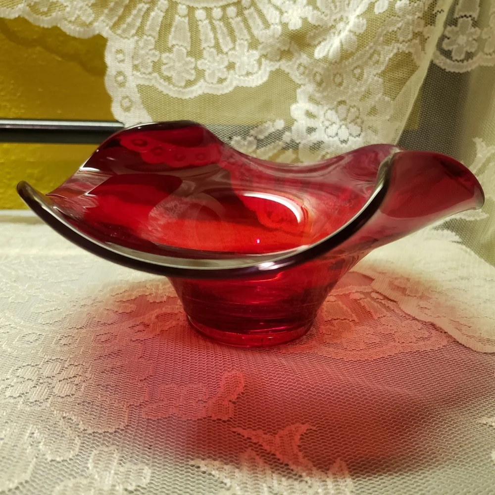 Vtg 1970's Mid Century Apple Red Viking Glass Bowl